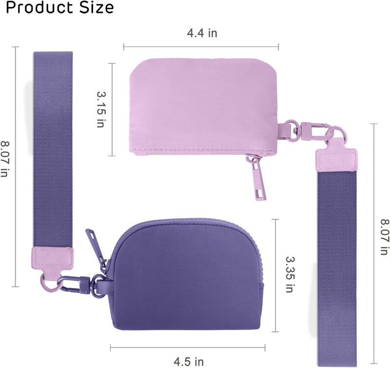 Viverte Mini Zip Around Keychain Wristlet Wallets Small Portable Dual Pounch Wristlet Detachable Coin Purse Pocket Gifts for Women Travel Sports Outdoors (Lavender+Purple) - Image 3